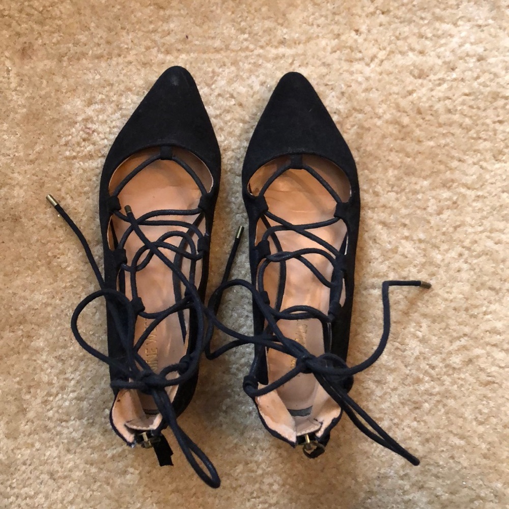 NINE WEST 6 1/2 M BLACK LACE UP BALLET FLAT